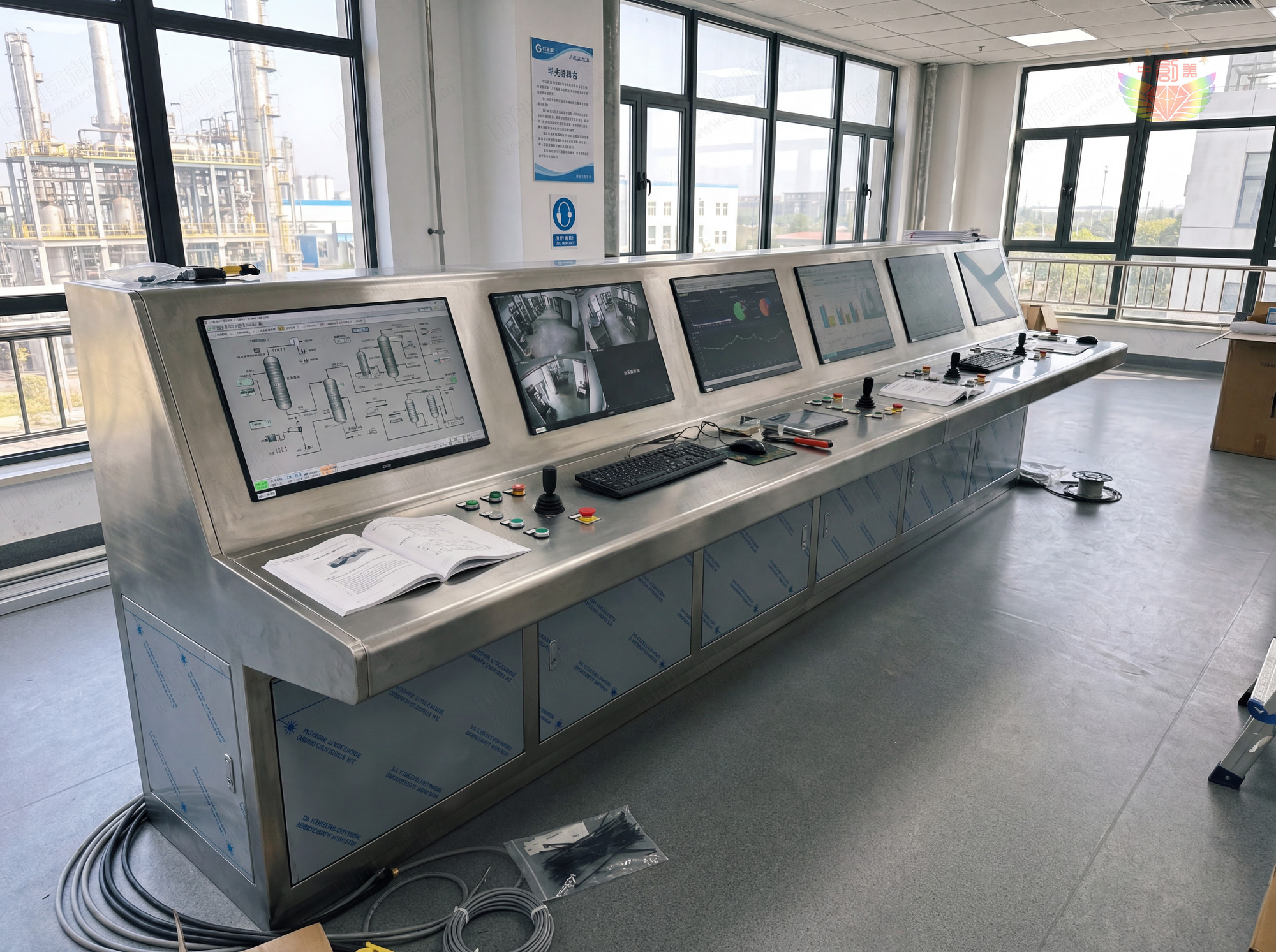 化工廠中控室不銹鋼琴式操作臺(tái)圖片