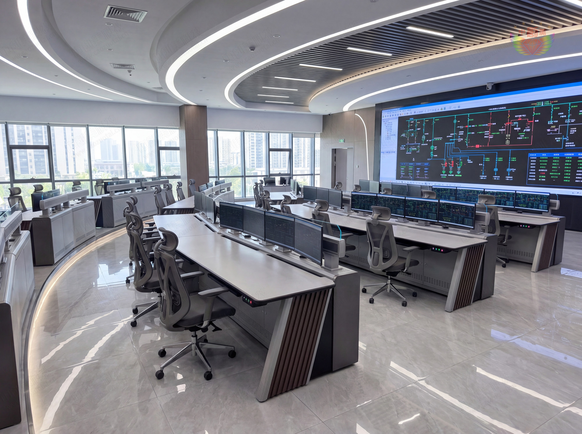 電力公司調(diào)度室弧形操作臺(tái)照片